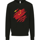 Torn China Flag Chinese Day Football Mens Sweatshirt Jumper Black