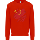 Torn China Flag Chinese Day Football Mens Sweatshirt Jumper Bright Red