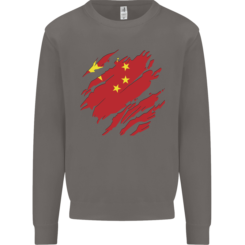 Torn China Flag Chinese Day Football Mens Sweatshirt Jumper Charcoal