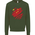 Torn China Flag Chinese Day Football Mens Sweatshirt Jumper Forest Green