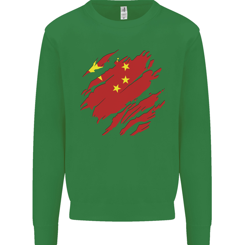 Torn China Flag Chinese Day Football Mens Sweatshirt Jumper Irish Green
