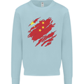 Torn China Flag Chinese Day Football Mens Sweatshirt Jumper Light Blue