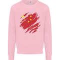 Torn China Flag Chinese Day Football Mens Sweatshirt Jumper Light Pink