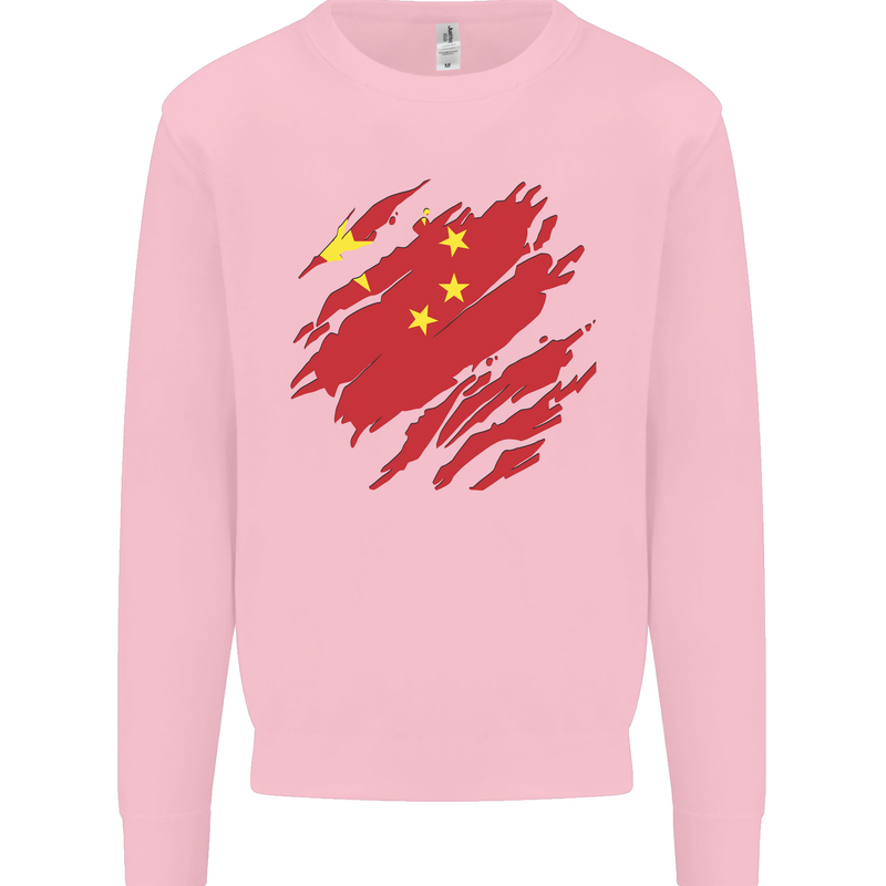 Torn China Flag Chinese Day Football Mens Sweatshirt Jumper Light Pink