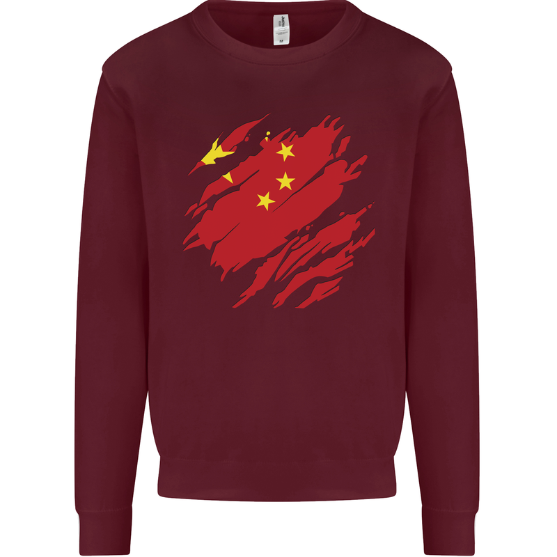 Torn China Flag Chinese Day Football Mens Sweatshirt Jumper Maroon