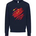 Torn China Flag Chinese Day Football Mens Sweatshirt Jumper Navy Blue