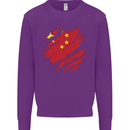 Torn China Flag Chinese Day Football Mens Sweatshirt Jumper Purple