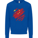 Torn China Flag Chinese Day Football Mens Sweatshirt Jumper Royal Blue