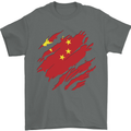 Torn China Flag Chinese Day Football Mens T-Shirt 100% Cotton Charcoal