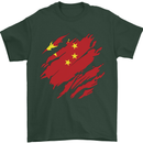 Torn China Flag Chinese Day Football Mens T-Shirt 100% Cotton Forest Green