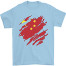 Torn China Flag Chinese Day Football Mens T-Shirt 100% Cotton Light Blue