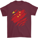 Torn China Flag Chinese Day Football Mens T-Shirt 100% Cotton Maroon