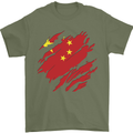 Torn China Flag Chinese Day Football Mens T-Shirt 100% Cotton Military Green