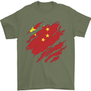 Torn China Flag Chinese Day Football Mens T-Shirt 100% Cotton Military Green