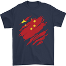 Torn China Flag Chinese Day Football Mens T-Shirt 100% Cotton Navy Blue
