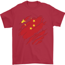 Torn China Flag Chinese Day Football Mens T-Shirt 100% Cotton Red