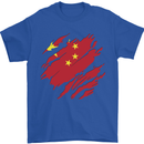 Torn China Flag Chinese Day Football Mens T-Shirt 100% Cotton Royal Blue