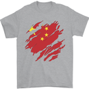 Torn China Flag Chinese Day Football Mens T-Shirt 100% Cotton Sports Grey