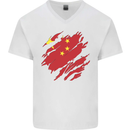 Torn China Flag Chinese Day Football Mens V-Neck Cotton T-Shirt White