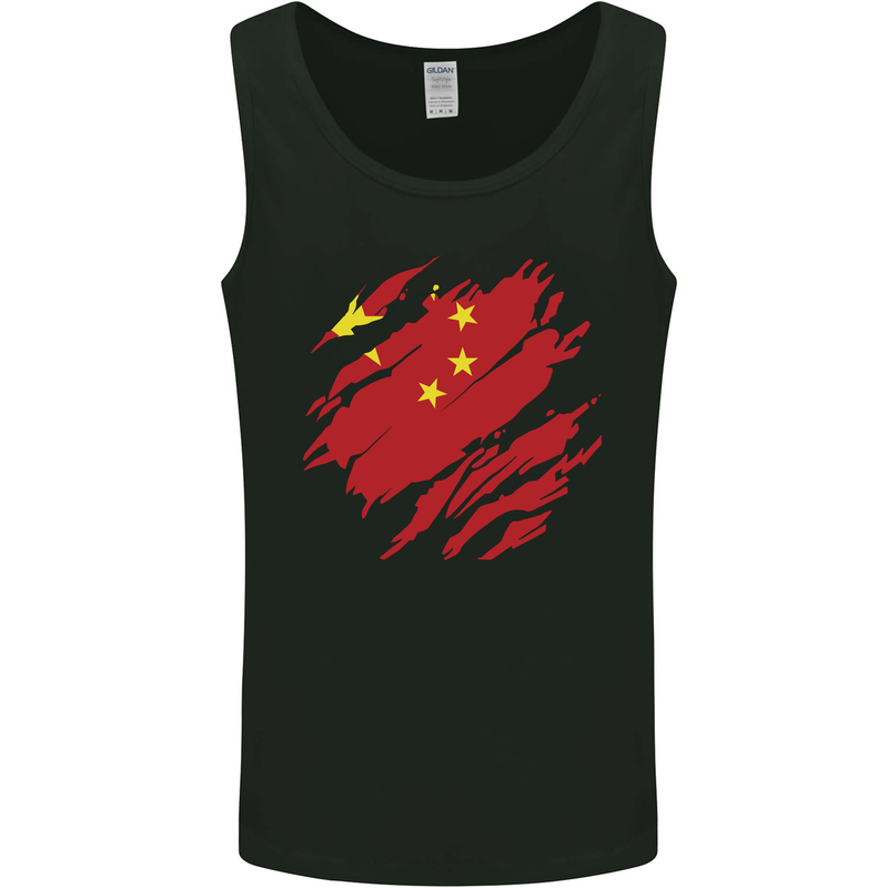 Torn China Flag Chinese Day Football Mens Vest Tank Top Black