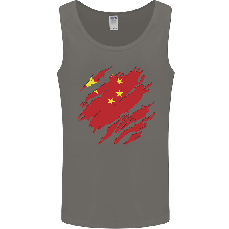 Torn China Flag Chinese Day Football Mens Vest Tank Top Charcoal