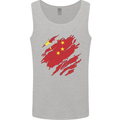 Torn China Flag Chinese Day Football Mens Vest Tank Top Sports Grey