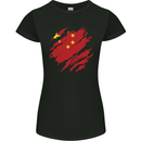 Torn China Flag Chinese Day Football Womens Petite Cut T-Shirt Black