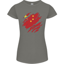 Torn China Flag Chinese Day Football Womens Petite Cut T-Shirt Charcoal
