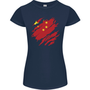 Torn China Flag Chinese Day Football Womens Petite Cut T-Shirt Navy Blue