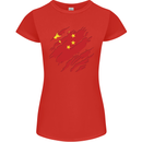 Torn China Flag Chinese Day Football Womens Petite Cut T-Shirt Red