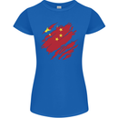 Torn China Flag Chinese Day Football Womens Petite Cut T-Shirt Royal Blue