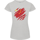 Torn China Flag Chinese Day Football Womens Petite Cut T-Shirt Sports Grey