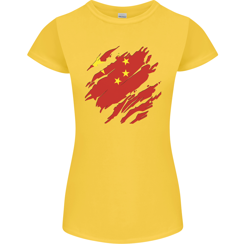 Torn China Flag Chinese Day Football Womens Petite Cut T-Shirt Yellow