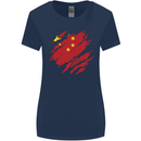 Torn China Flag Chinese Day Football Womens Wider Cut T-Shirt Navy Blue
