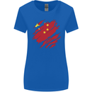 Torn China Flag Chinese Day Football Womens Wider Cut T-Shirt Royal Blue