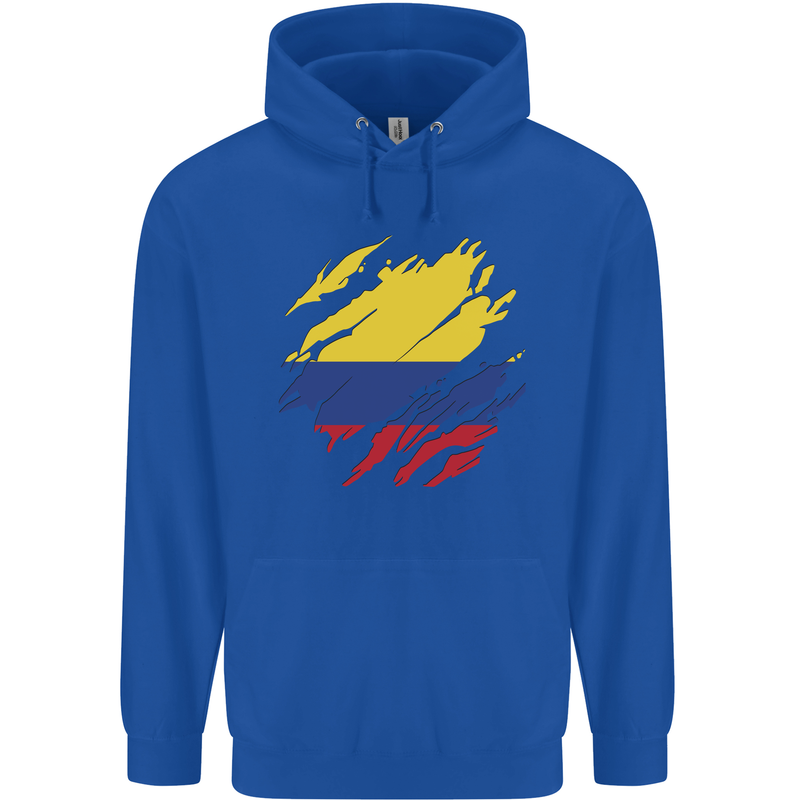 Torn Columbia Flag Columbian Day Football Childrens Kids Hoodie Royal Blue