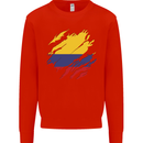 Torn Columbia Flag Columbian Day Football Kids Sweatshirt Jumper Bright Red