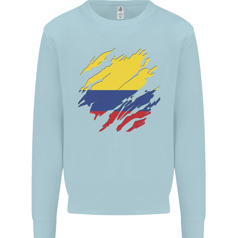 Torn Columbia Flag Columbian Day Football Kids Sweatshirt Jumper Light Blue