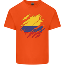 Torn Columbia Flag Columbian Day Football Kids T-Shirt Childrens Orange