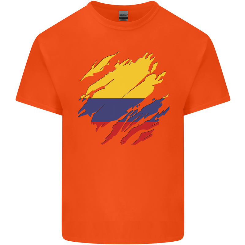 Torn Columbia Flag Columbian Day Football Kids T-Shirt Childrens Orange
