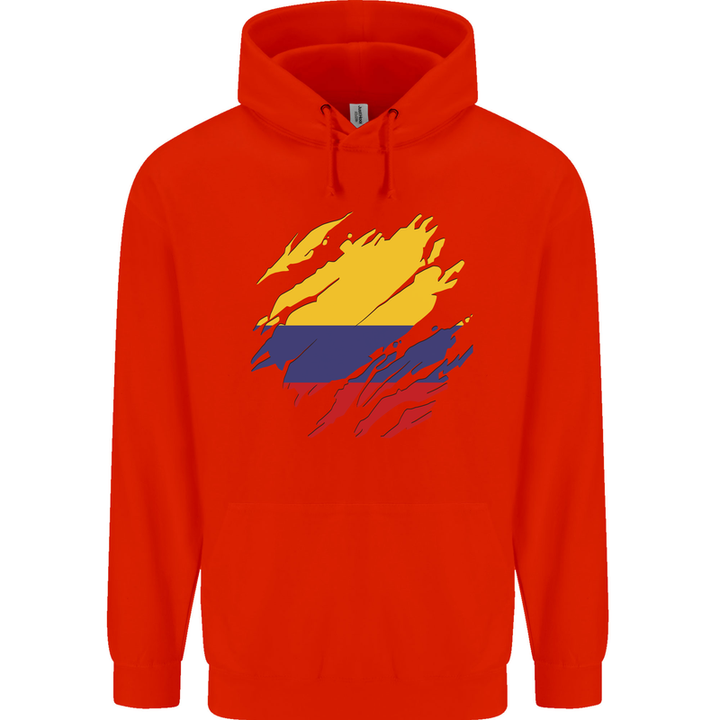 Torn Columbia Flag Columbian Day Football Mens 80% Cotton Hoodie Bright Red
