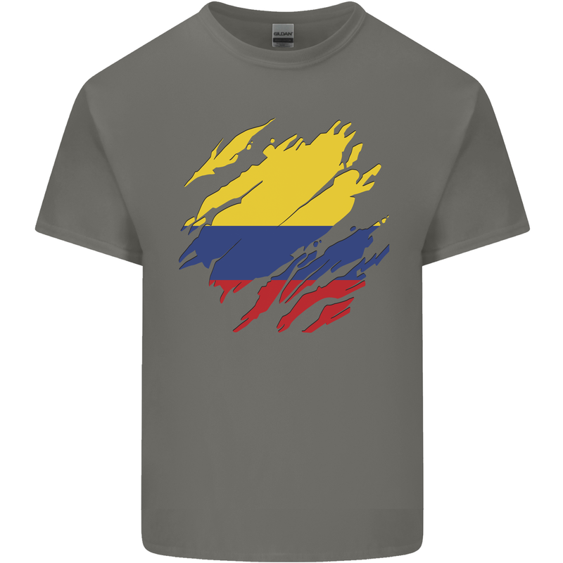 Torn Columbia Flag Columbian Day Football Mens Cotton T-Shirt Tee Top Charcoal
