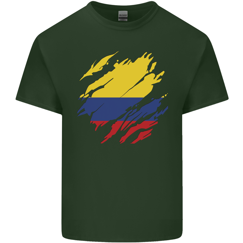 Torn Columbia Flag Columbian Day Football Mens Cotton T-Shirt Tee Top Forest Green
