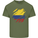 Torn Columbia Flag Columbian Day Football Mens Cotton T-Shirt Tee Top Military Green