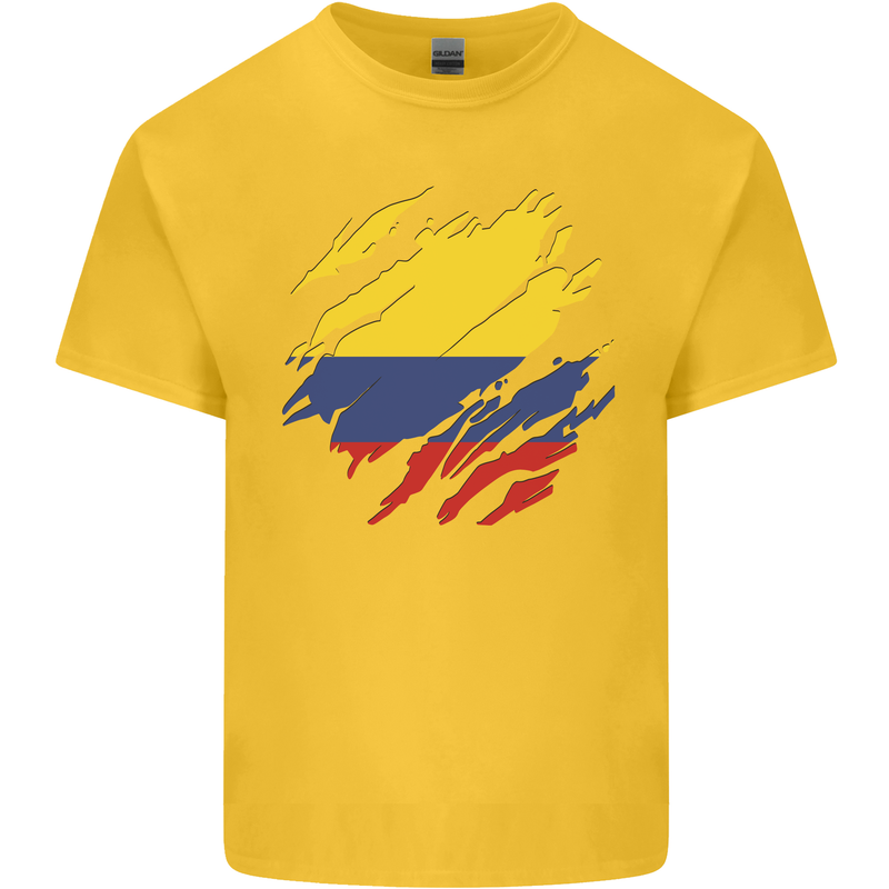 Torn Columbia Flag Columbian Day Football Mens Cotton T-Shirt Tee Top Yellow