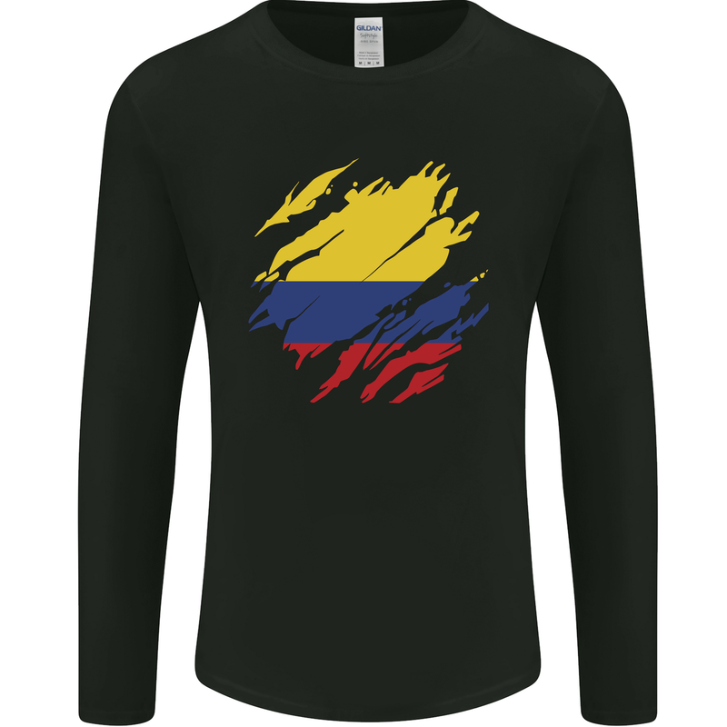 Torn Columbia Flag Columbian Day Football Mens Long Sleeve T-Shirt Black