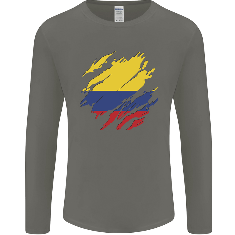 Torn Columbia Flag Columbian Day Football Mens Long Sleeve T-Shirt Charcoal
