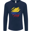 Torn Columbia Flag Columbian Day Football Mens Long Sleeve T-Shirt Navy Blue