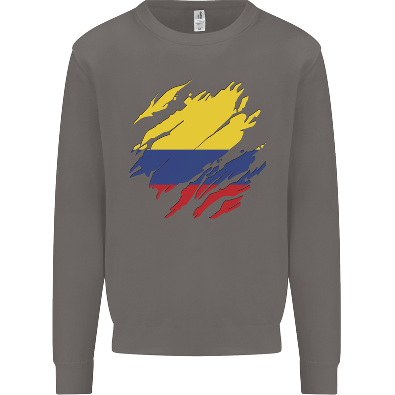 Torn Columbia Flag Columbian Day Football Mens Sweatshirt Jumper Charcoal
