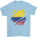 Torn Columbia Flag Columbian Day Football Mens T-Shirt 100% Cotton Light Blue